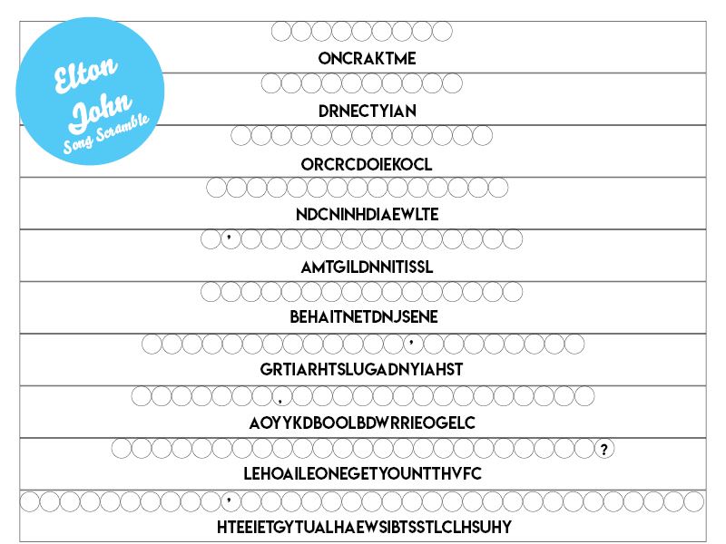 Word scramble Elton John Unsolved