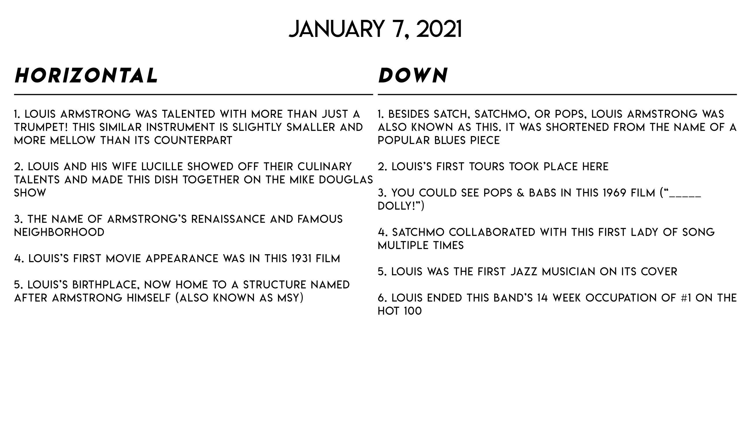 Satchmo Crossword hints