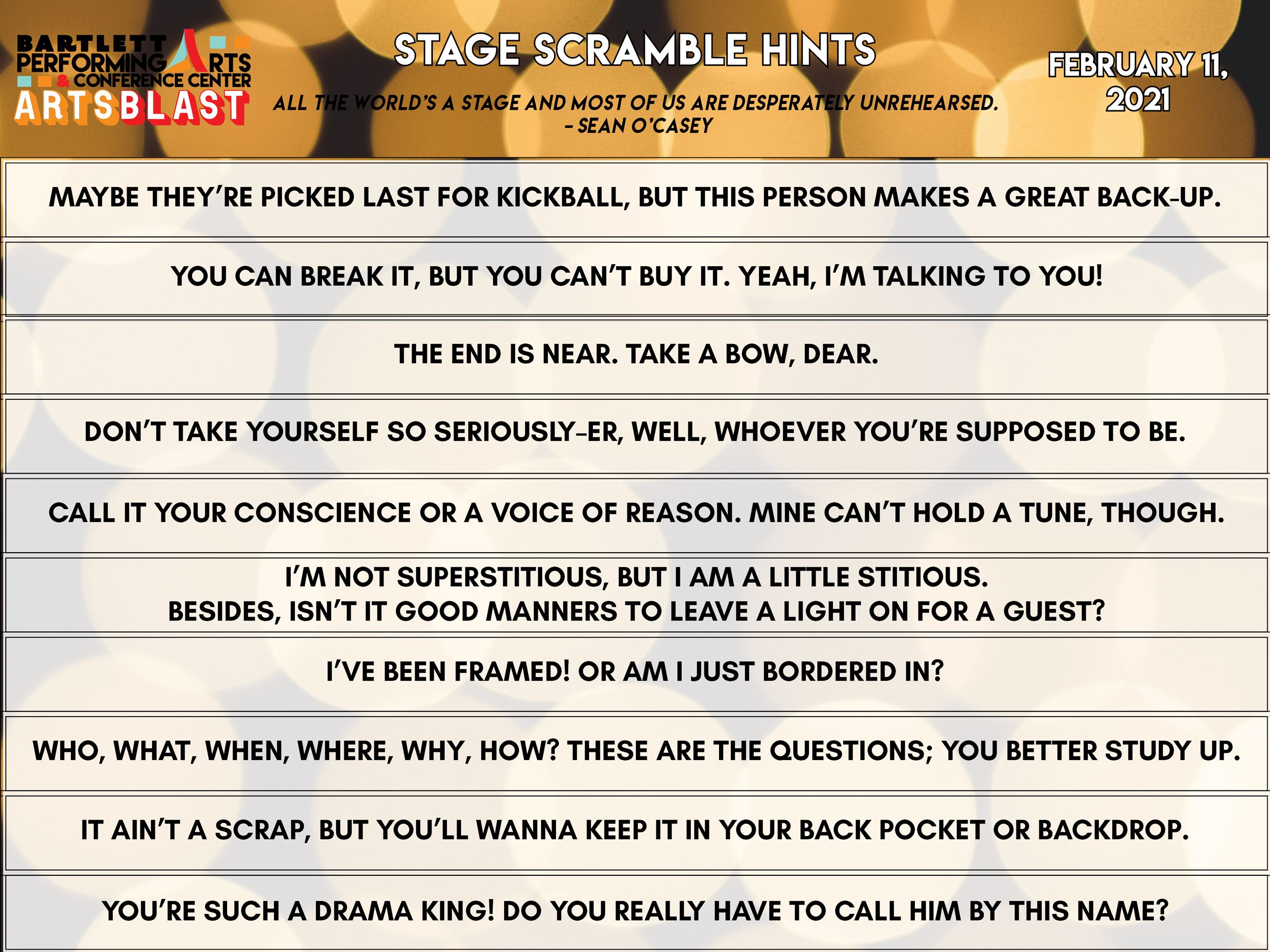 Stage Scramble HINTS