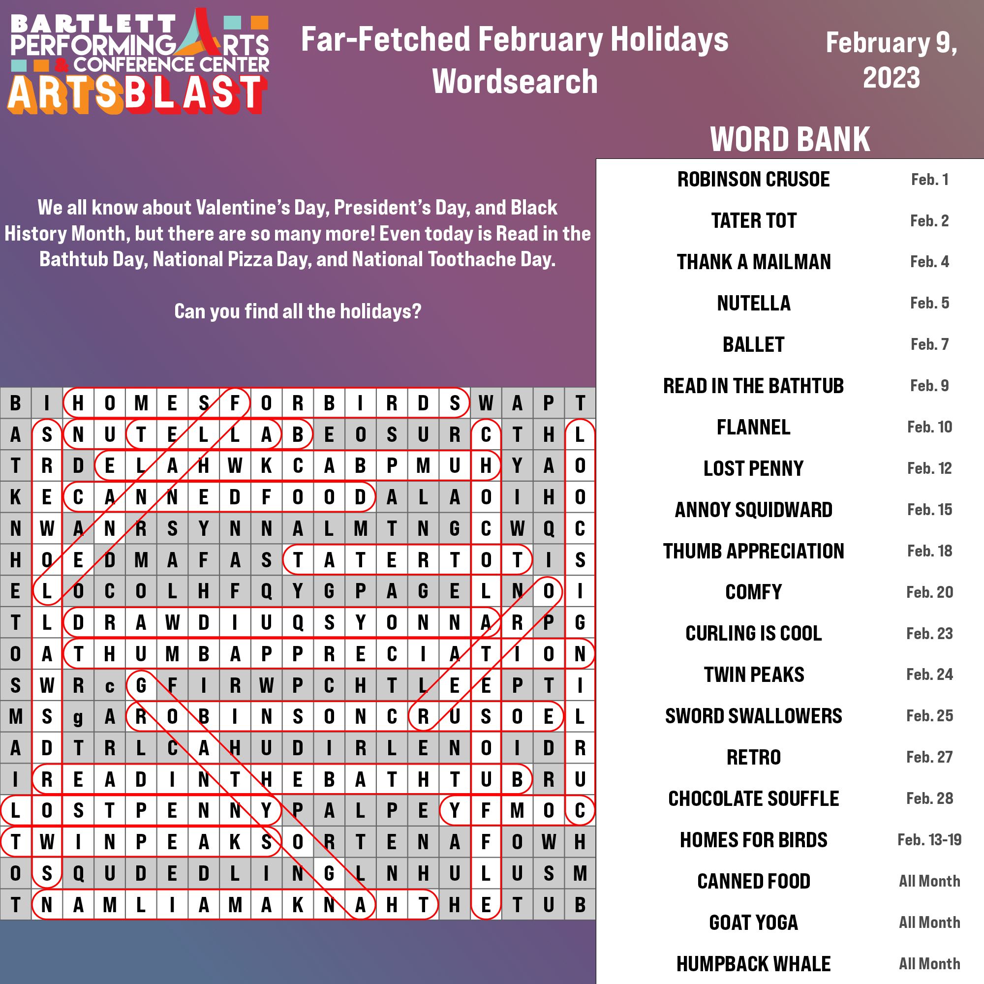February Holidays Word Search ANSWERS