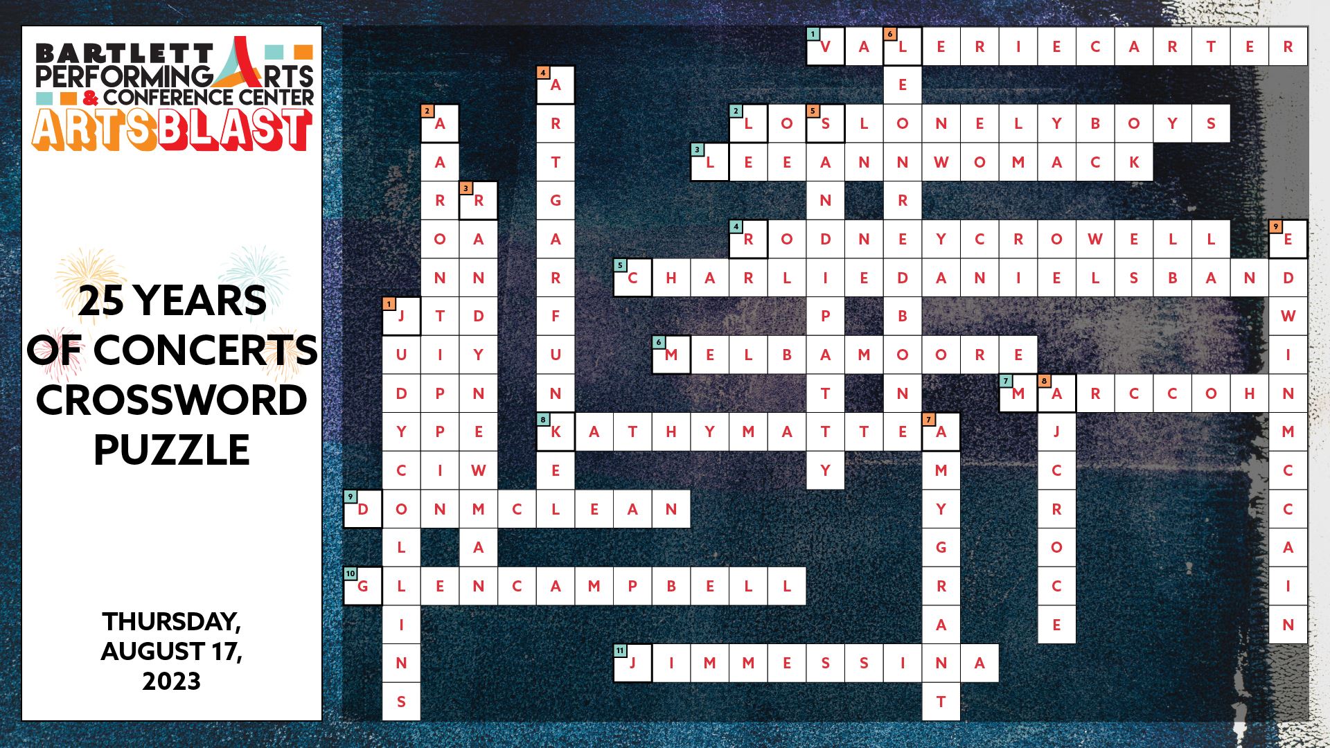 Anniversary Concert Crossword ANSWERS