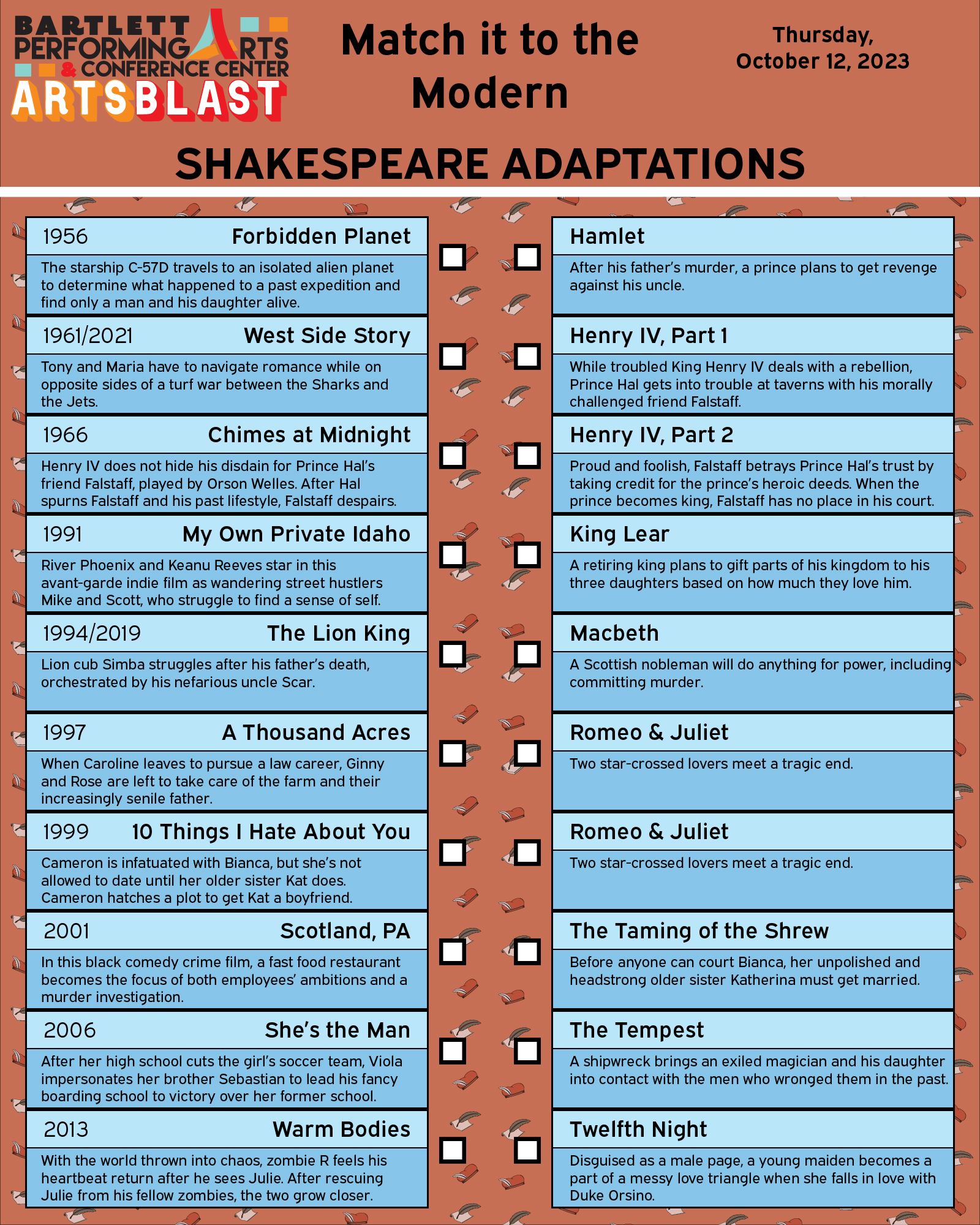 Matching Shakespeare Adaptations