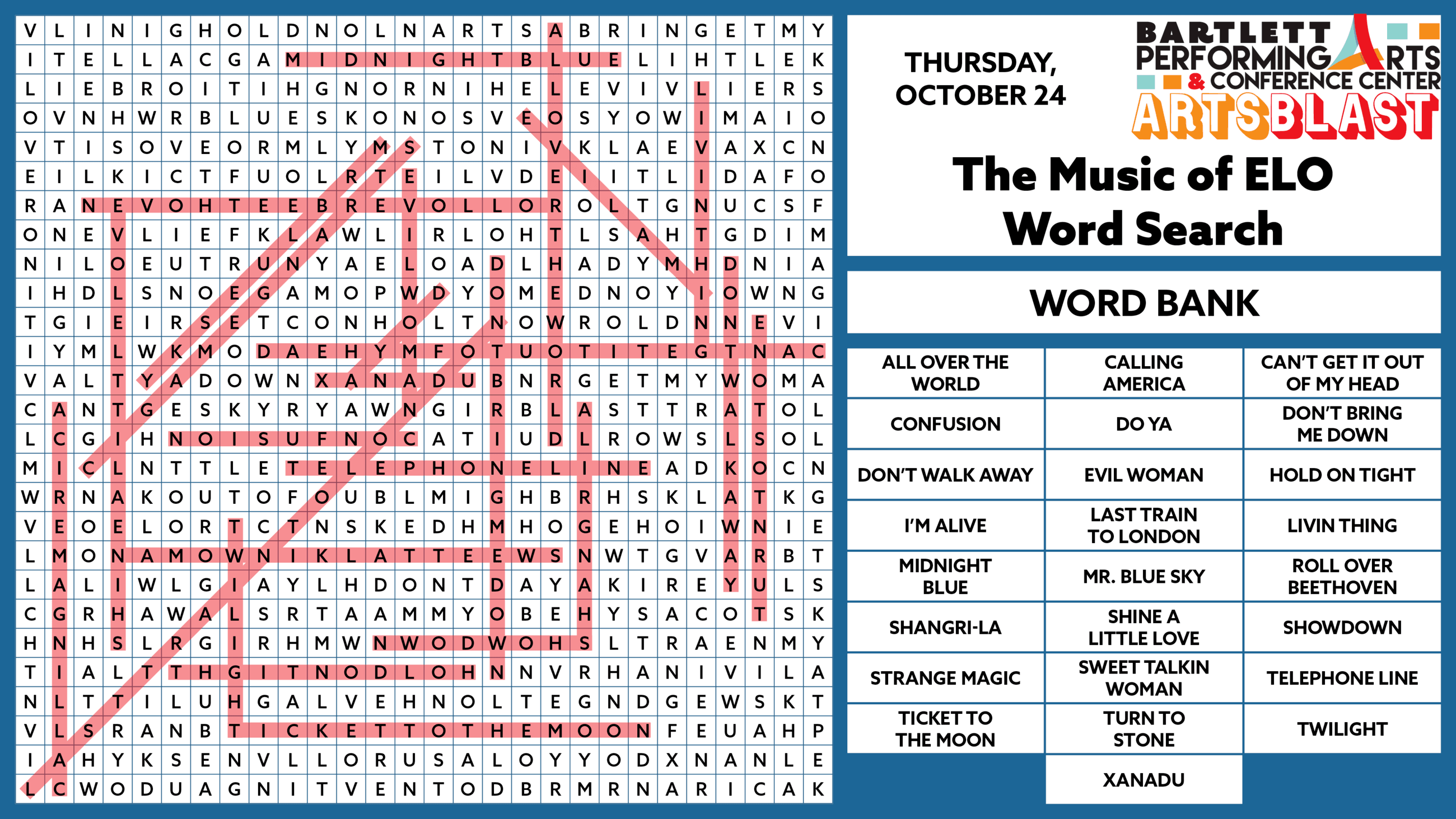 ELO Songs Word Search ANSWERS
