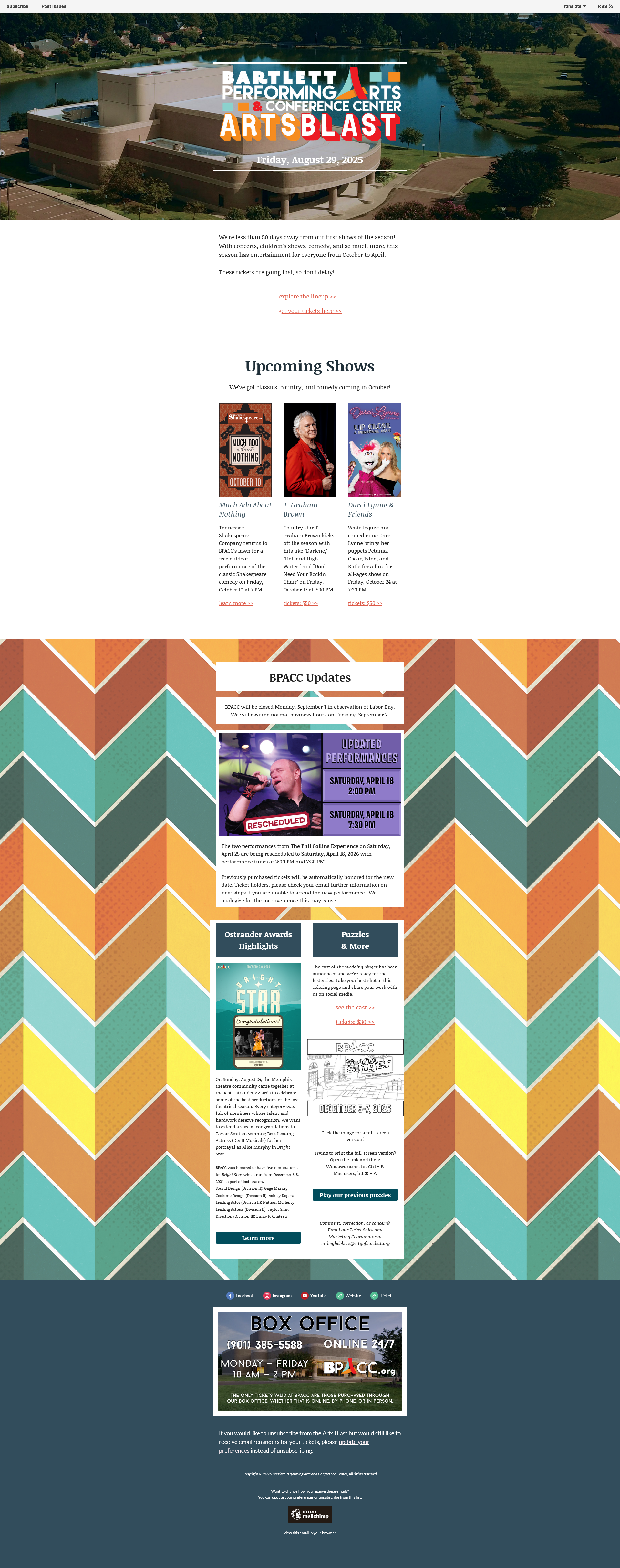BPACC Arts Blast - Email Newsletter (full alt text available by clicking link above)