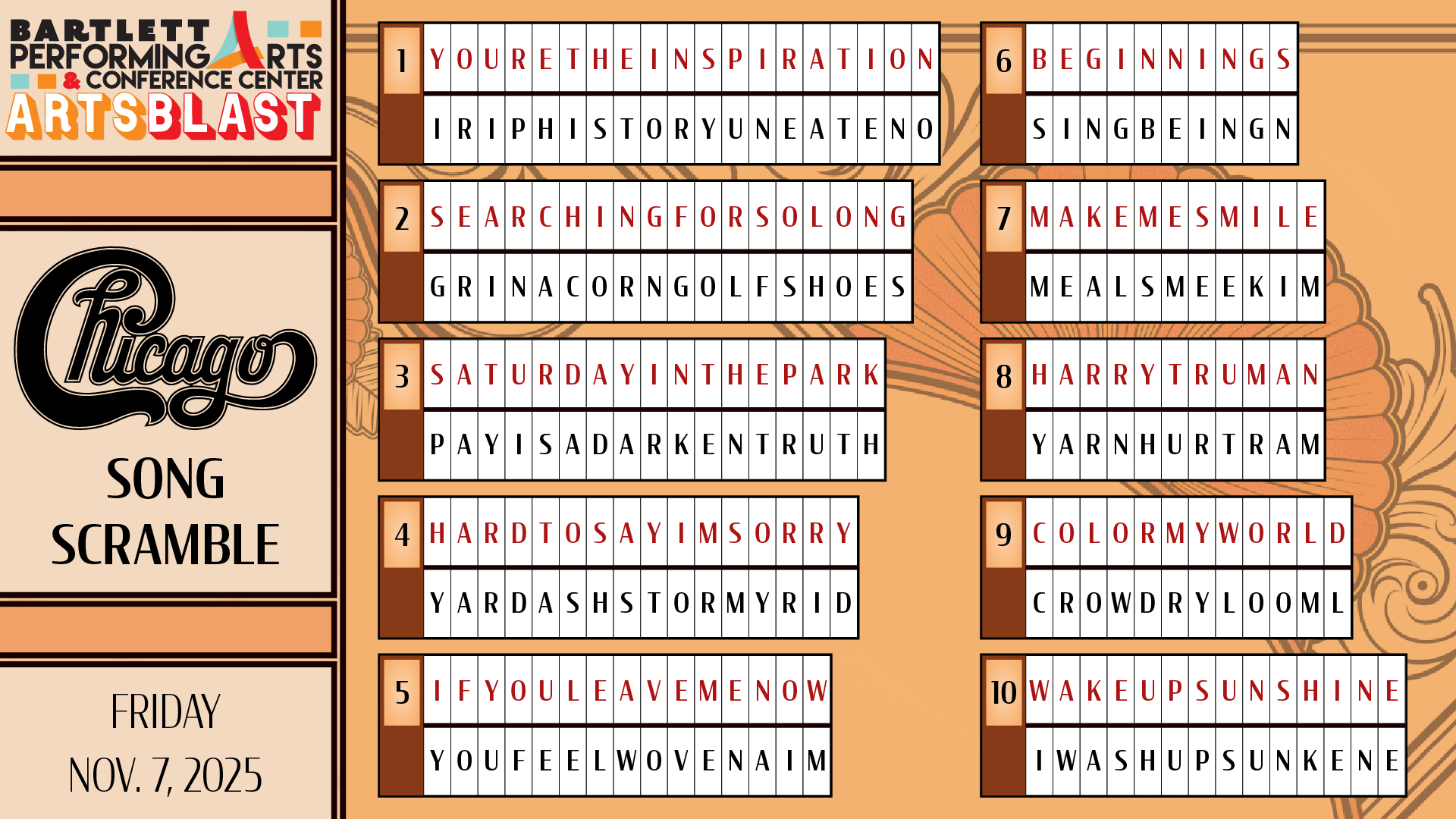 Chicago Song Scramble ANSWERS